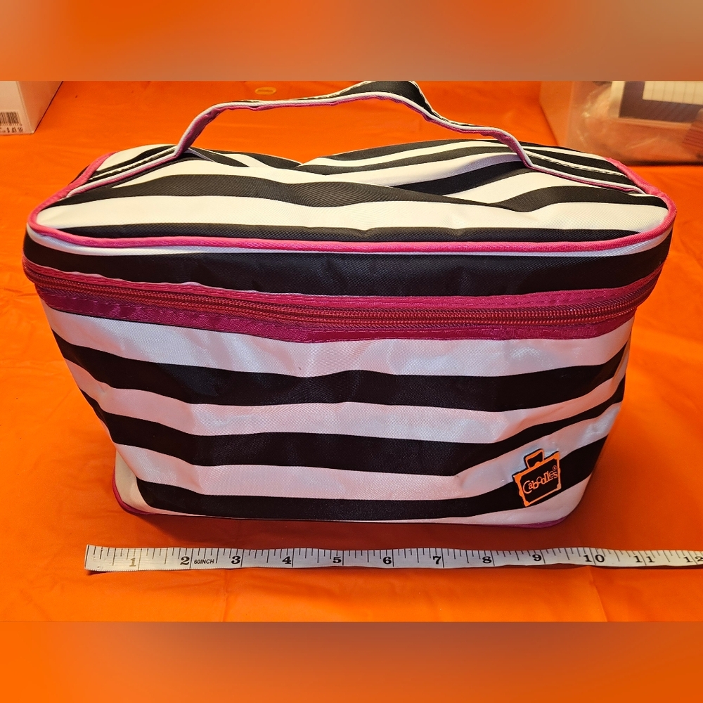 Caboodles Glam Squad Large Soft Train Cosmetic Case Black& White w/Pink Accents
